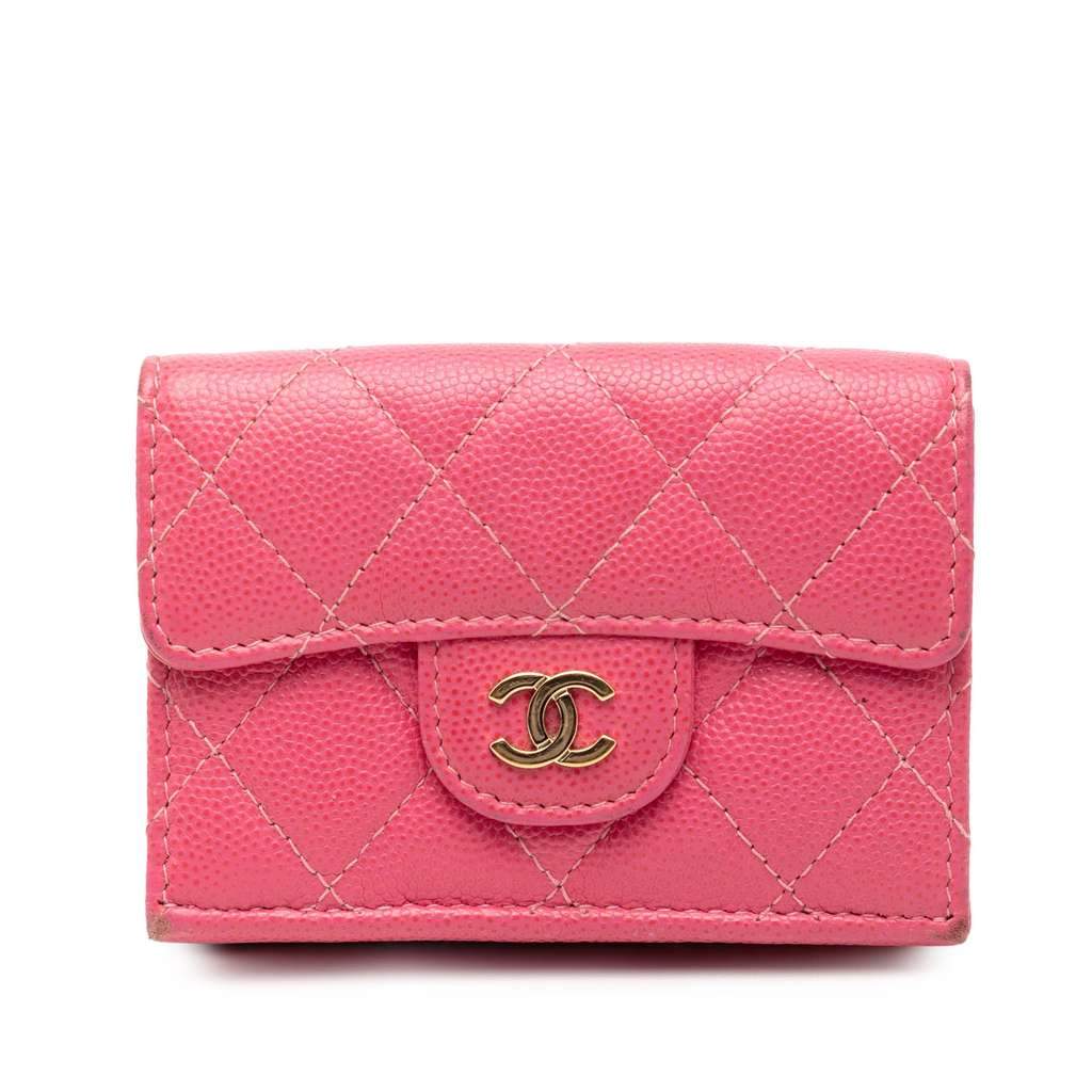 Chanel CC Quilted Caviar Compact Flap Wallet Pink Leather Very good - Front View