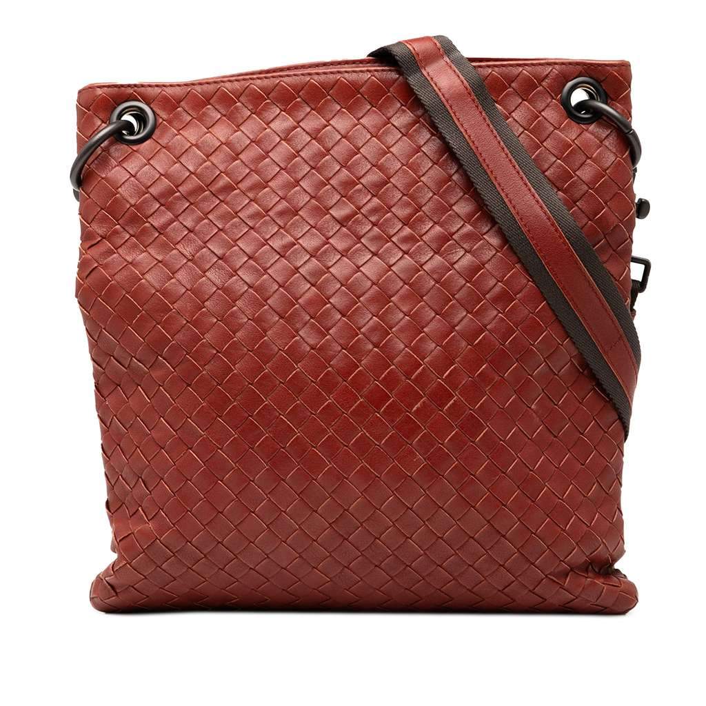 Bottega Veneta Leather Intrecciato Crossbody Brown Leather Very good - Front View