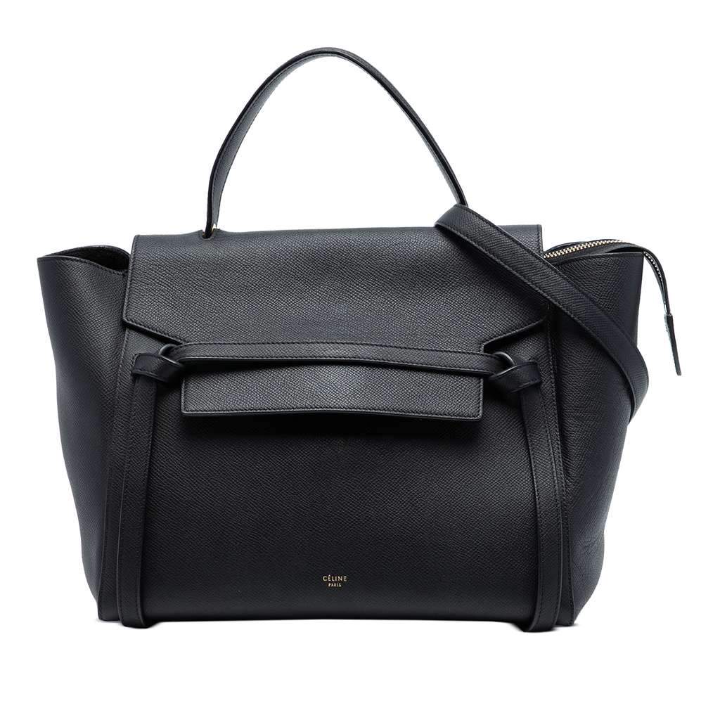 Celine Mini Grained Calfskin Belt Satchel Black Leather Very good condition - Front View