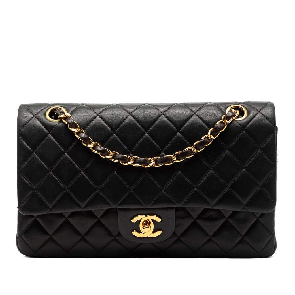 Chanel Medium Classic Lambskin Double Flap Black Leather Good condition - Front View
