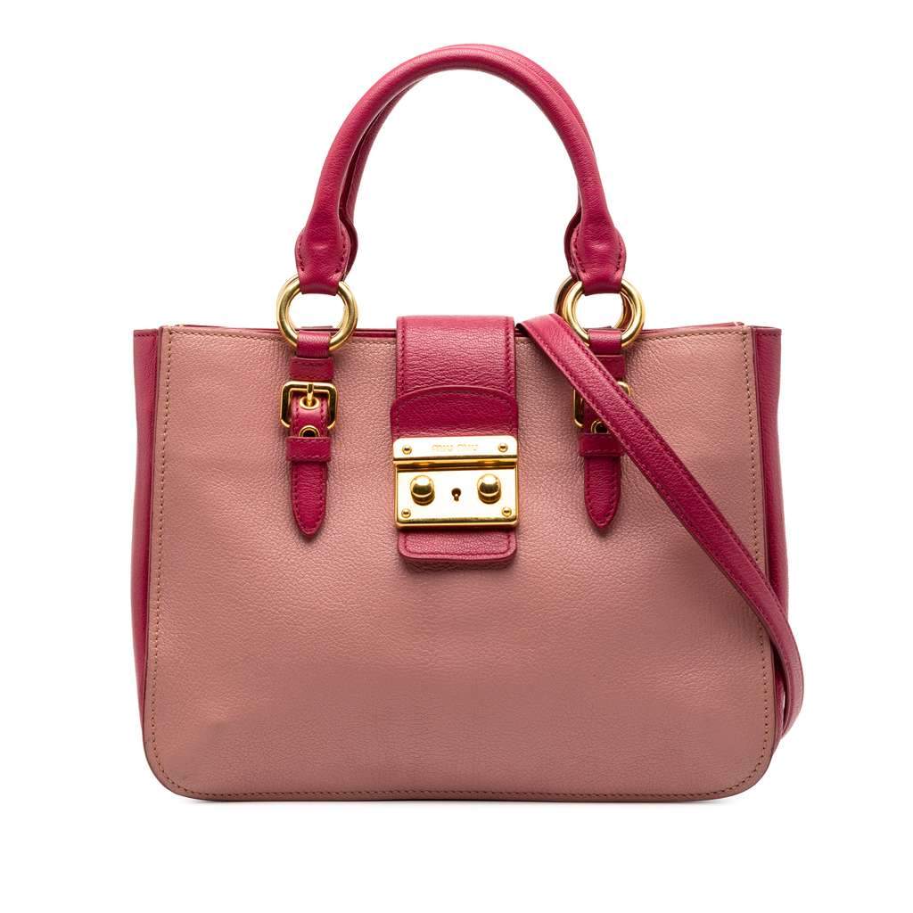 Miu Miu Bicolor Goatskin Madras Satchel Pink Leather Very good - Front View