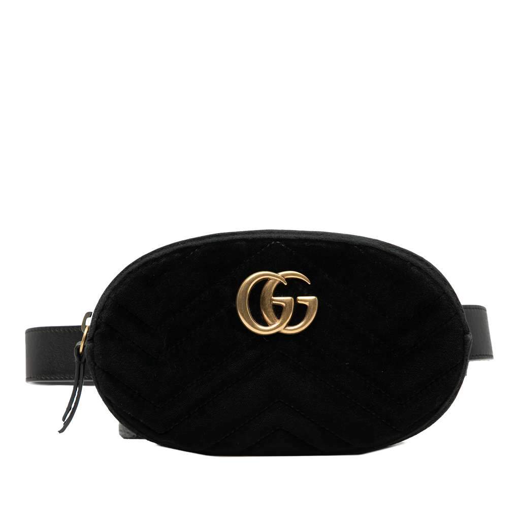 Gucci GG Marmont Matelasse Velvet Belt Bag Black Velvet Very good - Front View