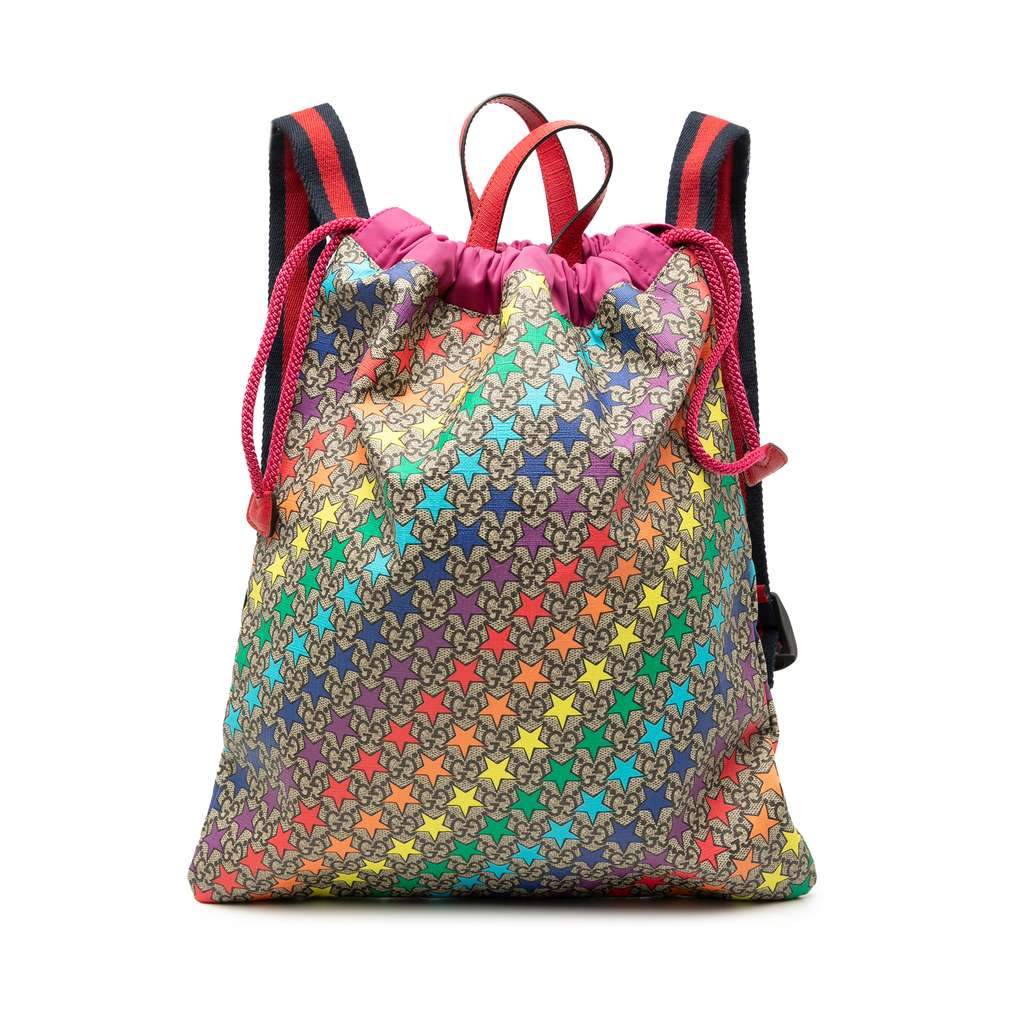 Gucci GG Supreme Web Star Print Childrens Backpack Brown Canvas Very good condition - Front View