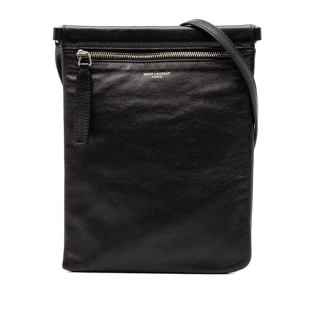 Saint Laurent Antiqued Lambskin Sid Flat Crossbody Black Leather Good condition - Front View