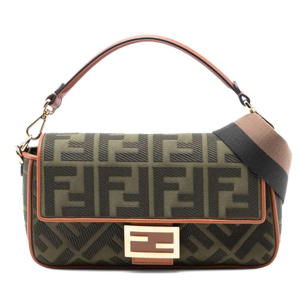 Fendi Zucca Embroidered Canvas Baguette Satchel Brown Canvas Very good condition - Front View