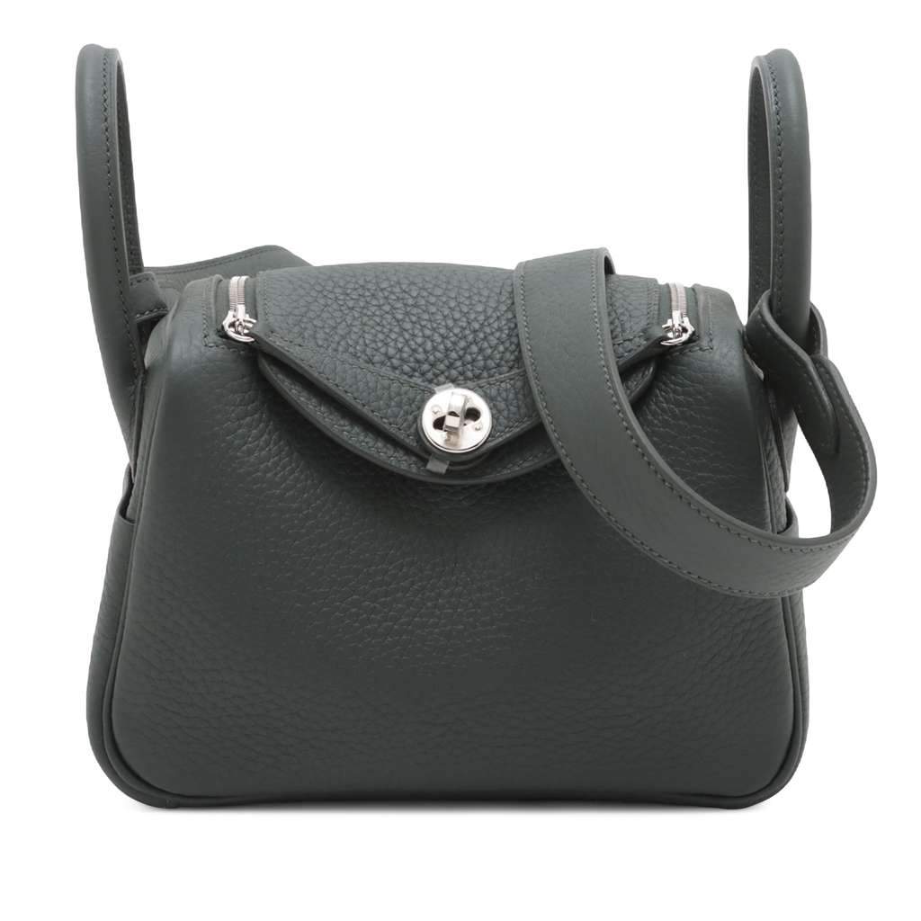 Hermès Mini Clemence Lindy 20 Green Leather Good condition - Front View