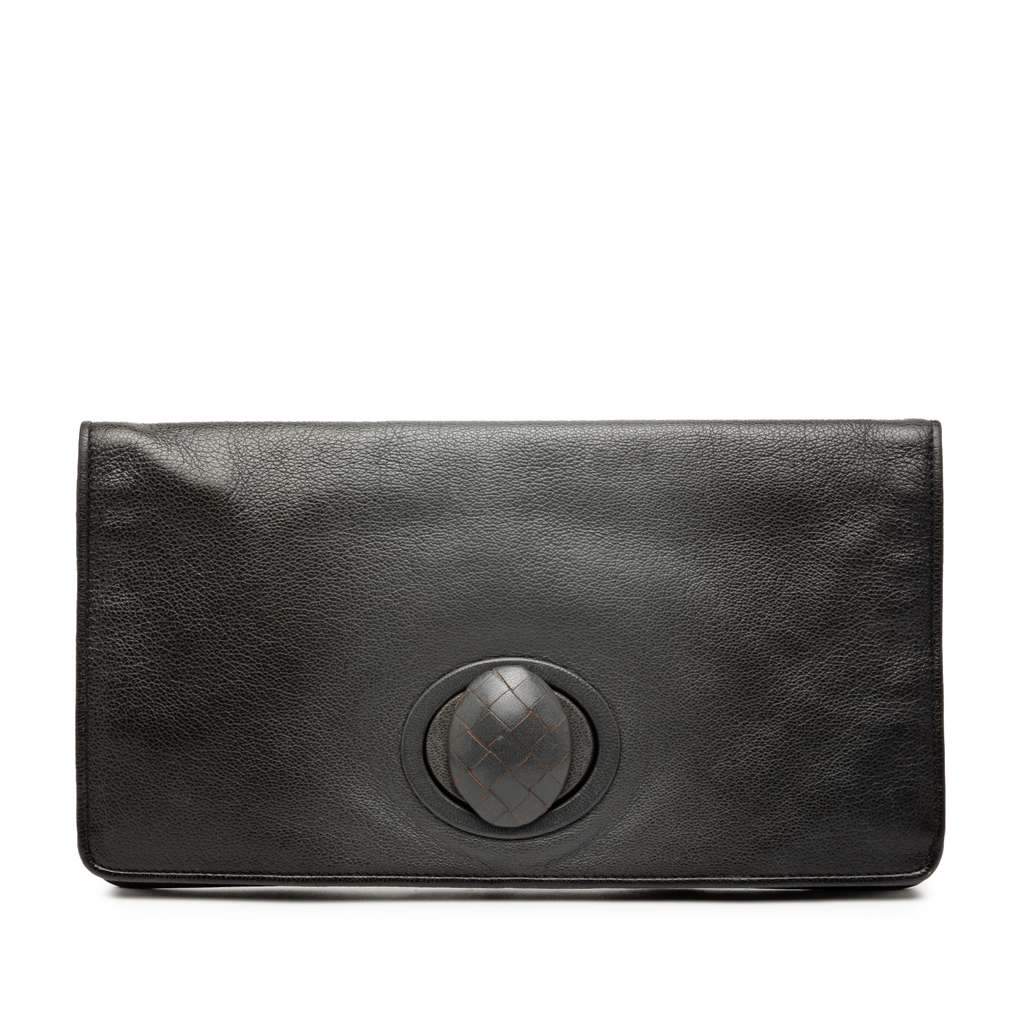 Bottega Veneta Leather Turn Lock Clutch Black Leather Very good condition - Front View