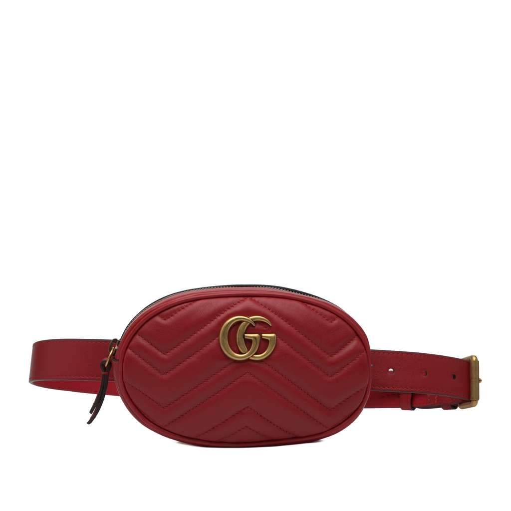 Gucci GG Marmont Matelasse Leather Belt Bag Red Leather Very good - Front View