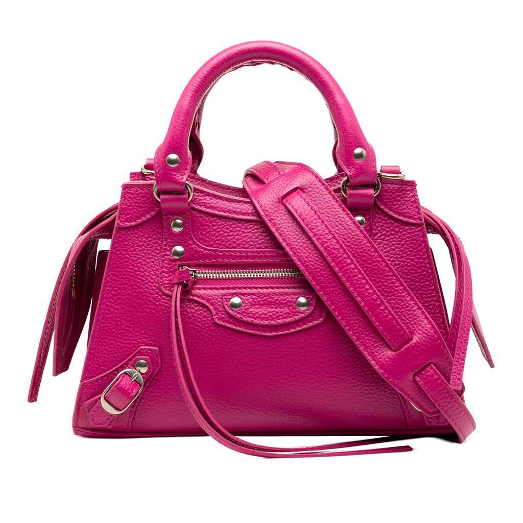 Balenciaga Mini Grained Calfskin Motocross Neo Classic City Satchel Pink Leather Very good - Front View