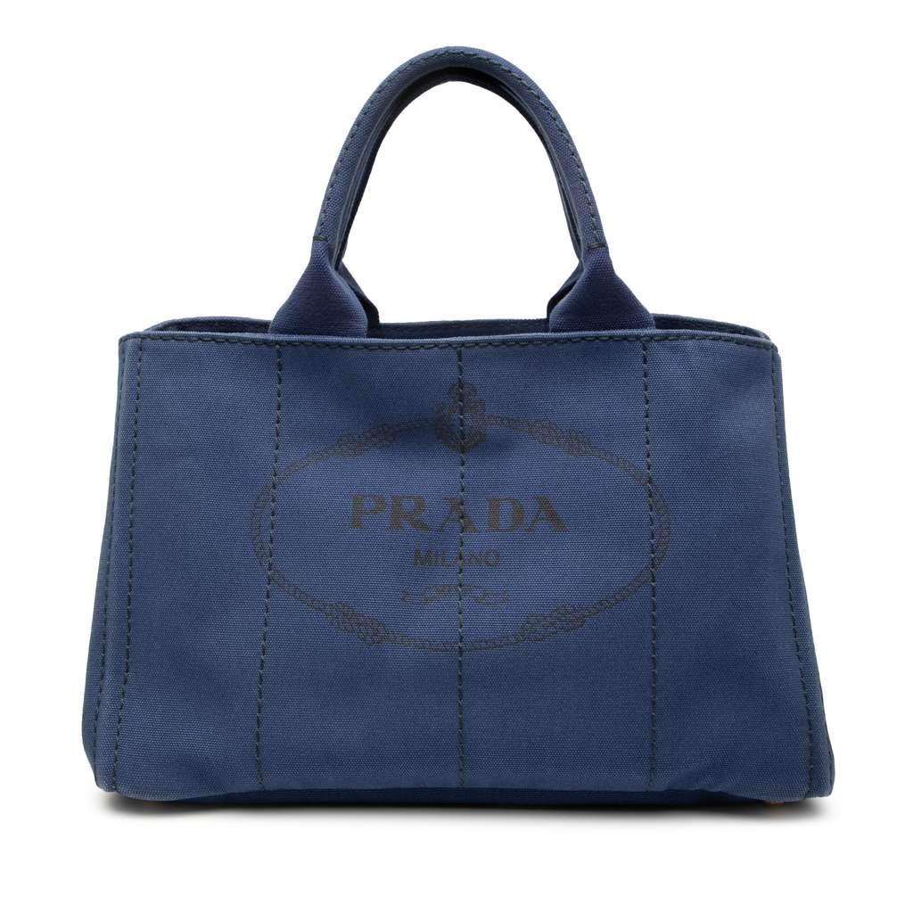 Prada Canvas Canapa Logo Tote Blue Canvas Good - Front View