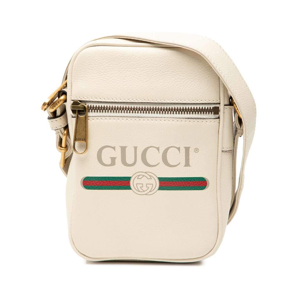 Gucci Mini Grained Calfskin Logo Crossbody White Leather Very good - Front View