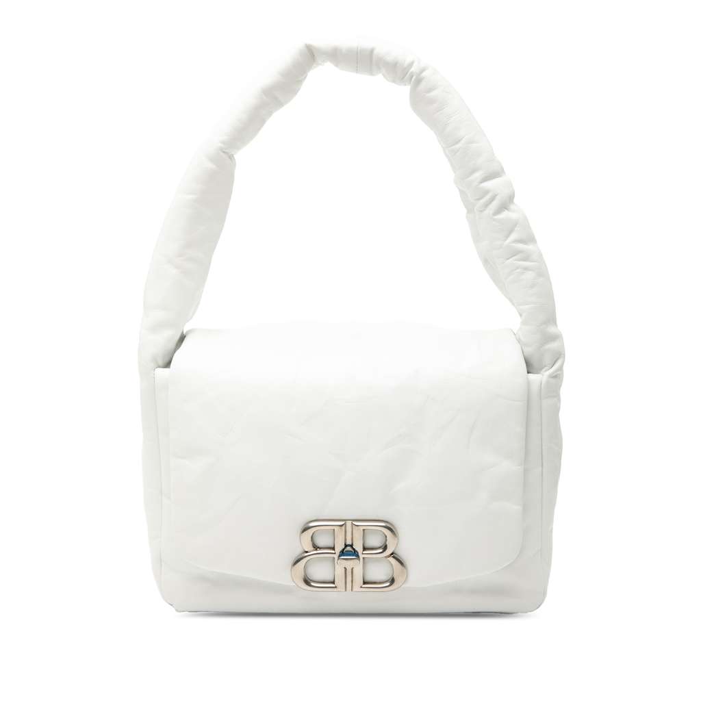 Balenciaga Small Calfskin Monaco Sling Shoulder Bag White Leather Very good - Front View