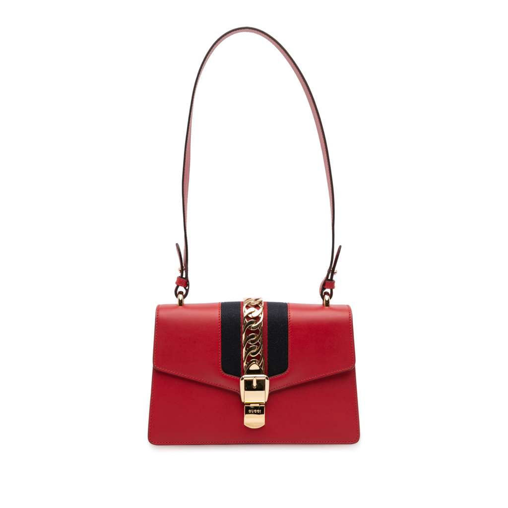 Gucci Small Leather Sylvie Web Satchel Red Leather Very good - Front View