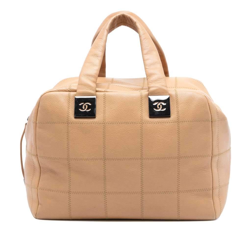 Chanel CC Choco Bar Caviar Stitched Boston Brown Leather Good - Front View