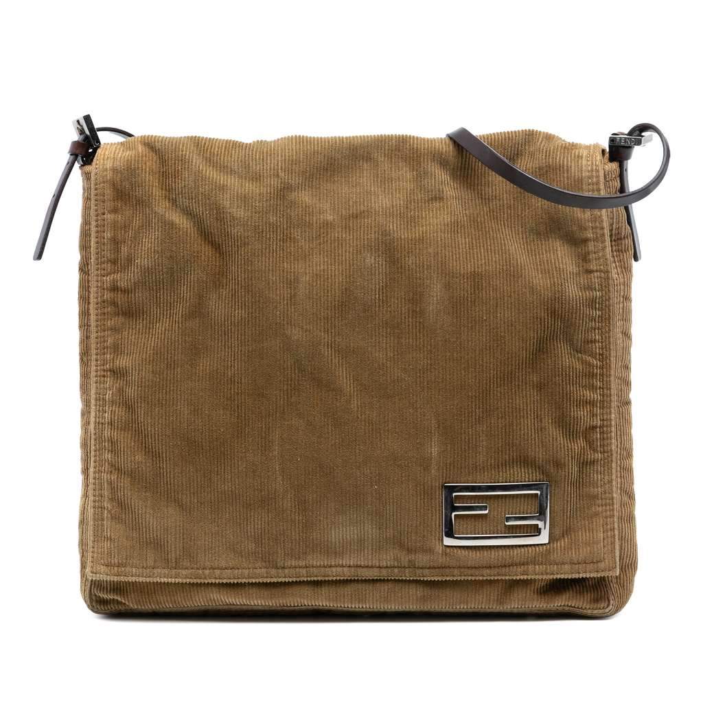 Fendi Corduroy Shoulder Bag Brown Velvet Very good - Front View