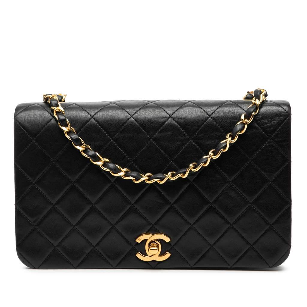 Chanel Medium Quilted Lambskin Full Flap Black Leather Good - Front View