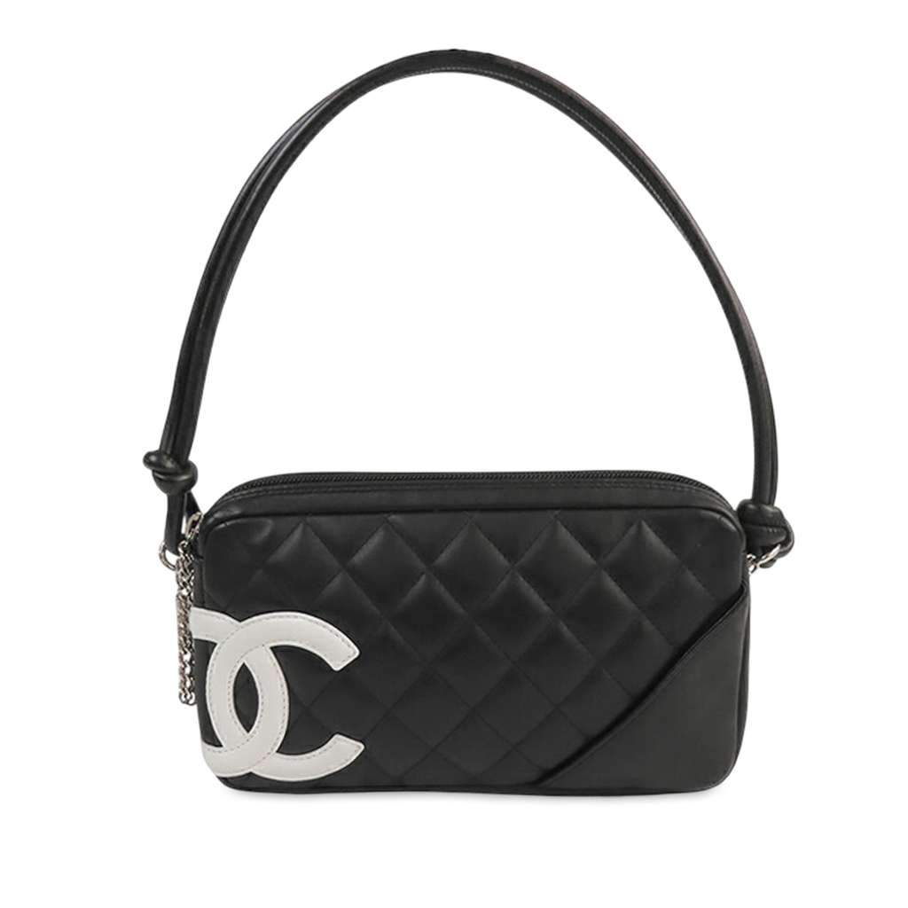 Chanel Quilted Lambskin Cambon Ligne Pochette Black Leather Good - Front View