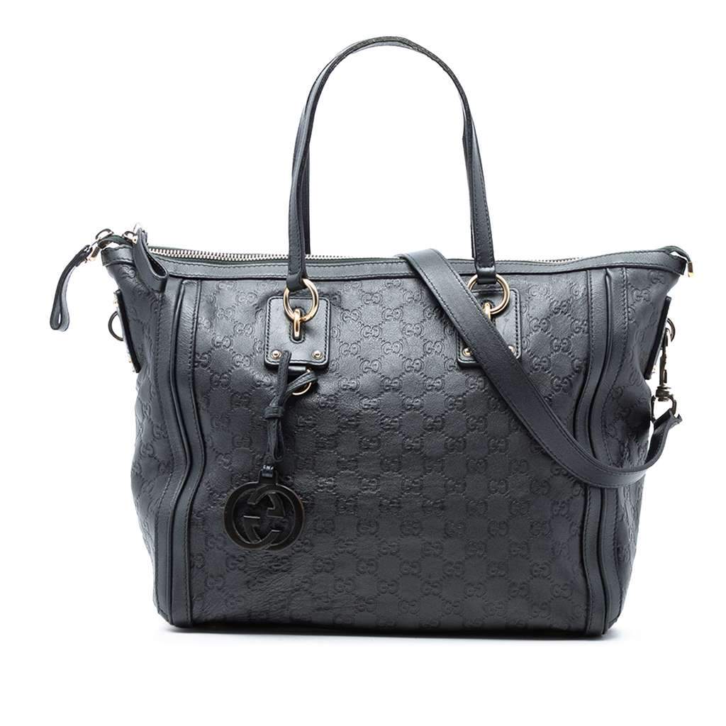 Gucci Guccissima Charm Satchel Black Leather Good - Front View