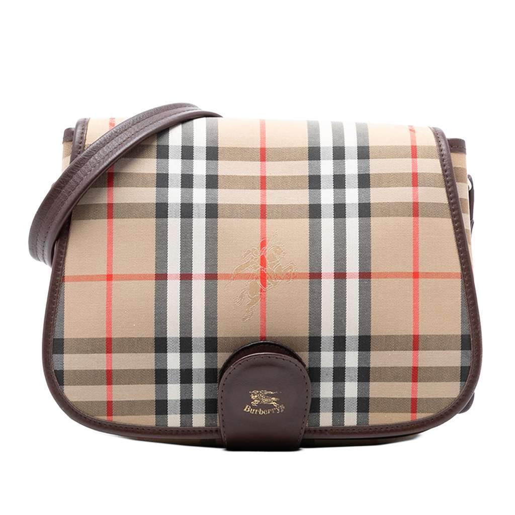 Burberry Haymarket Check Canvas Crossbody Brown Canvas Good - Front View