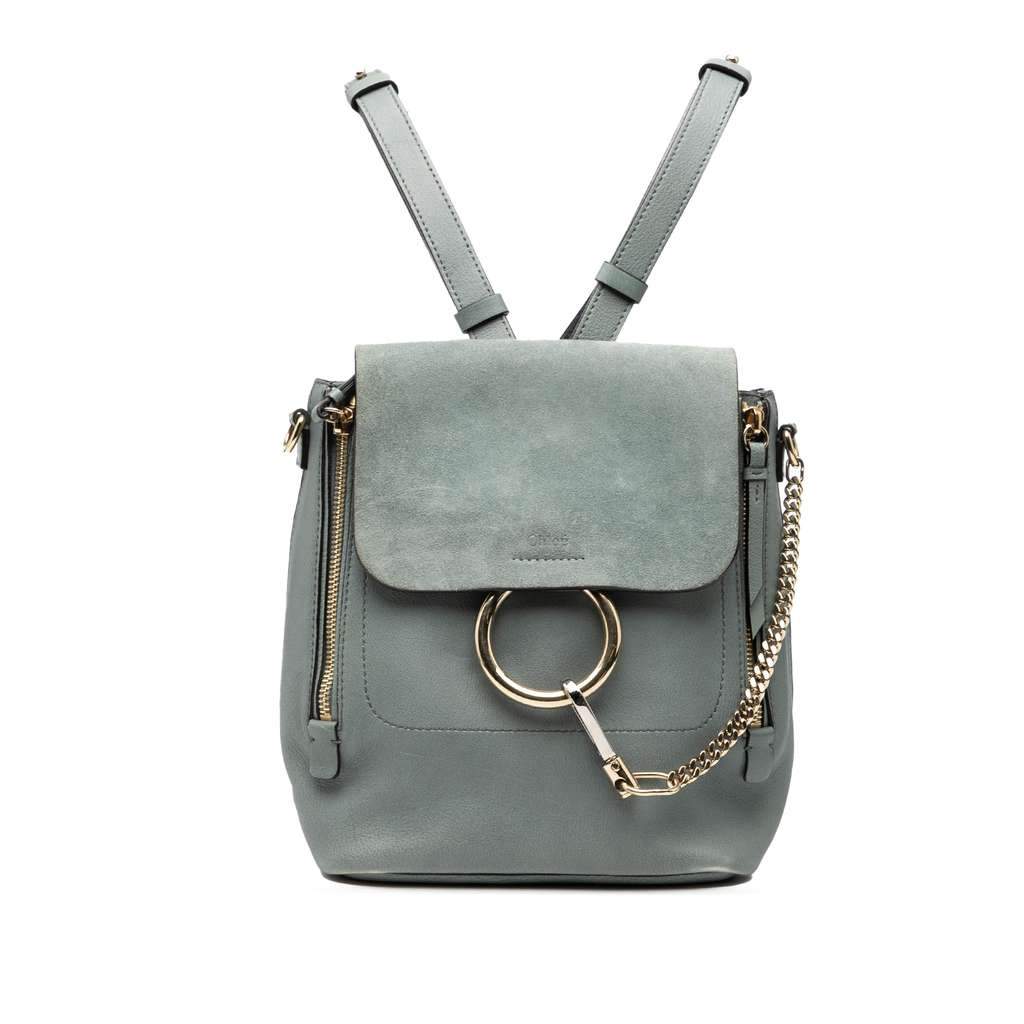 Chloé Medium Calfskin and Suede Faye Backpack Blue Leather Good condition - Front View
