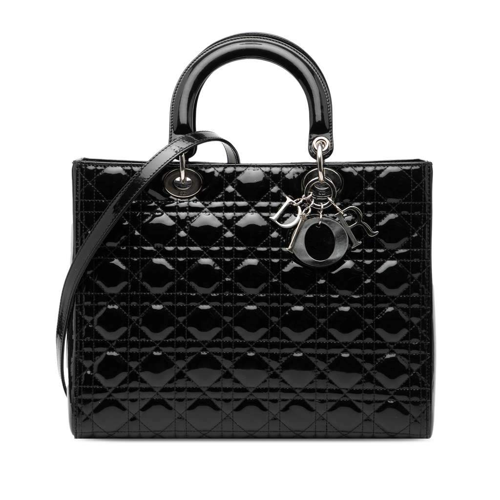 Dior Large Patent Cannage Lady Dior Black Leather Very good - Front View