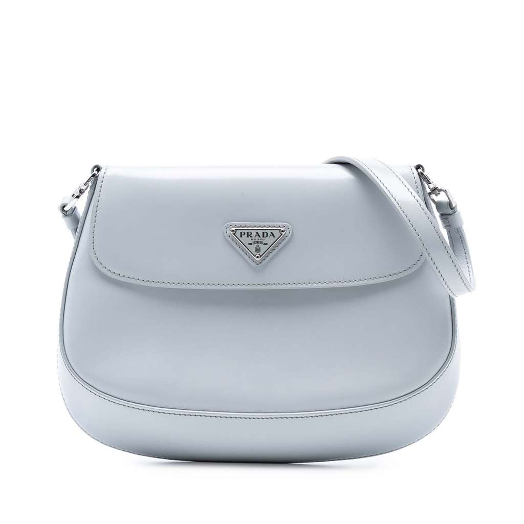 Prada Mini Brushed Leather Cleo Flap Grey Leather Very good condition - Front View