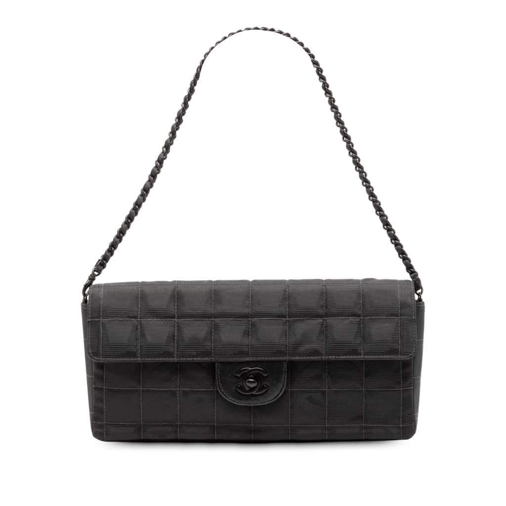 Chanel New Travel Line Nylon East West Flap Black Good - Front View