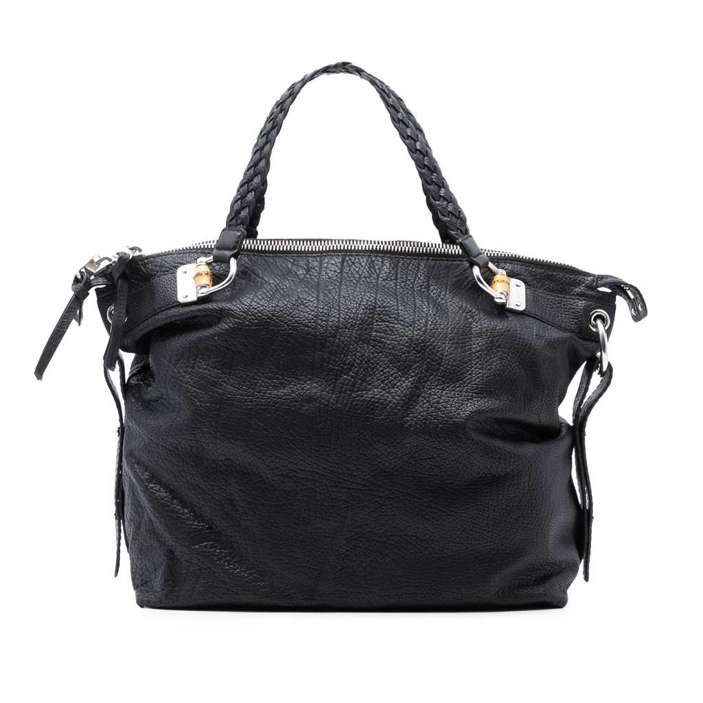 Gucci Large Leather Bamboo Bar Tote Black Leather Very good - Front View