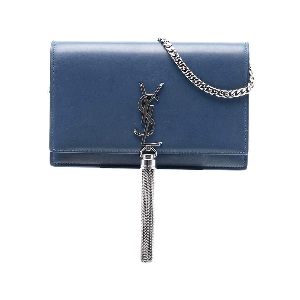 Saint Laurent Smooth Calfskin Monogram Kate Tassel Wallet on Chain Blue Leather Very good - Front View