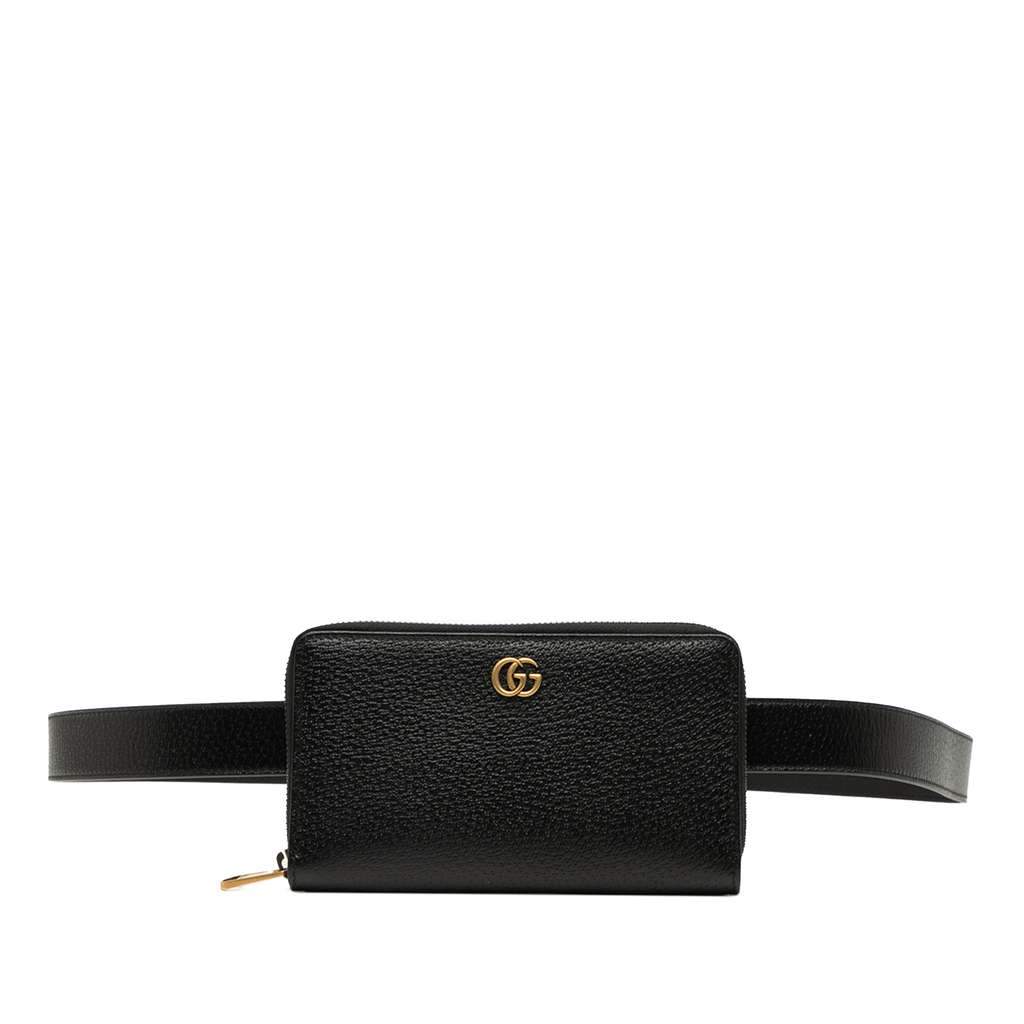 Gucci GG Marmont Leather Double Belt Bag Black Leather Good - Front View