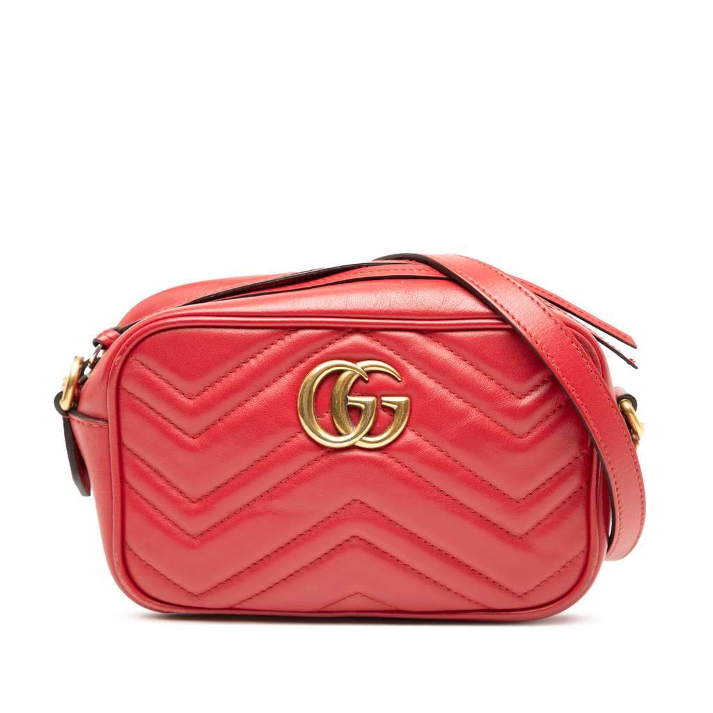 Gucci Mini GG Marmont Matelasse Leather Crossbody Red Leather Very good - Front View