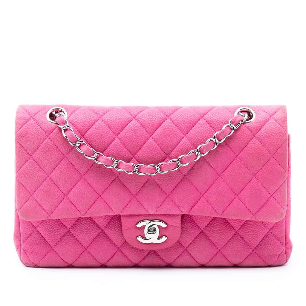 Chanel Medium Classic Caviar Double Flap Pink Leather Very good condition - Front View