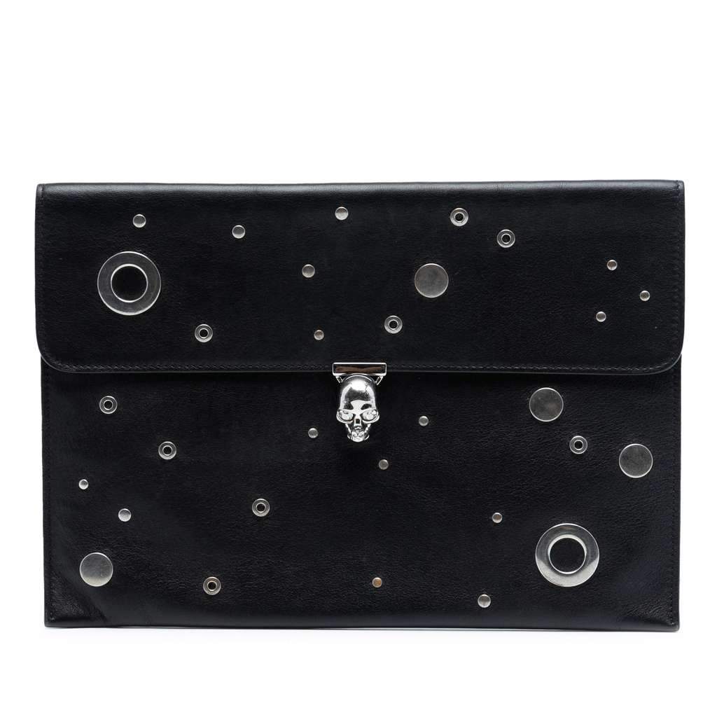 Alexander Mcqueen Leather Grommet Studded Skull Clutch Black Leather Very good condition - Front View