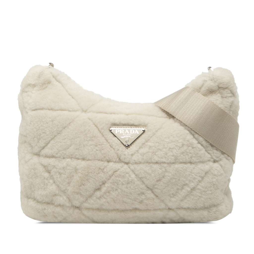 Prada Quilted Shearling Padded Crossbody White Very good - Front View