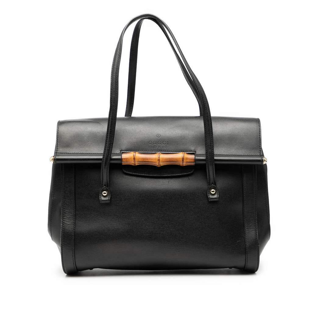 Gucci Large Leather Bamboo Bullet Tote Black Leather Good condition - Front View