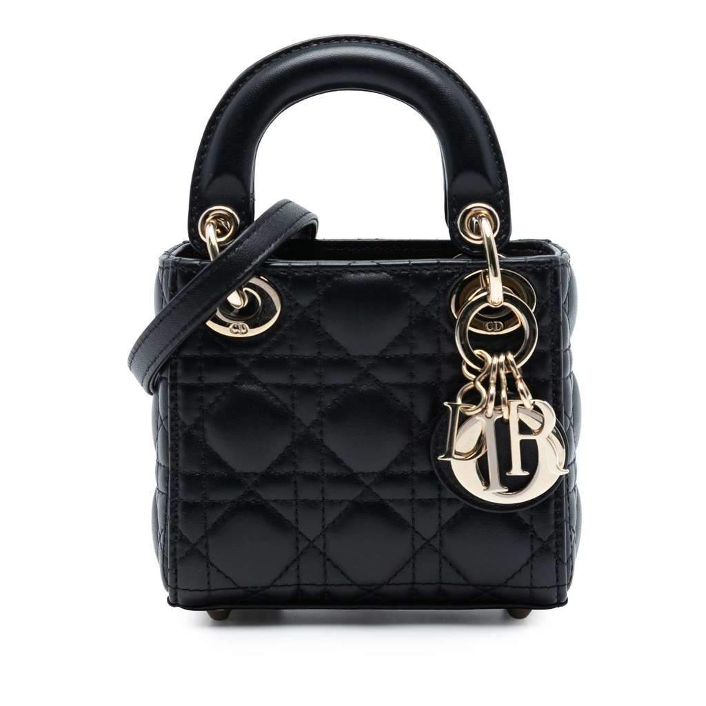 Dior Micro Lambskin Cannage Lady Dior Black Leather Very good condition - Front View