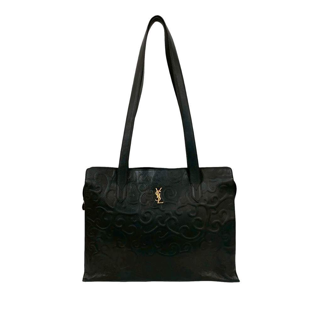 Saint Laurent Arabesque Embossed Leather Tote Black Leather Good - Front View