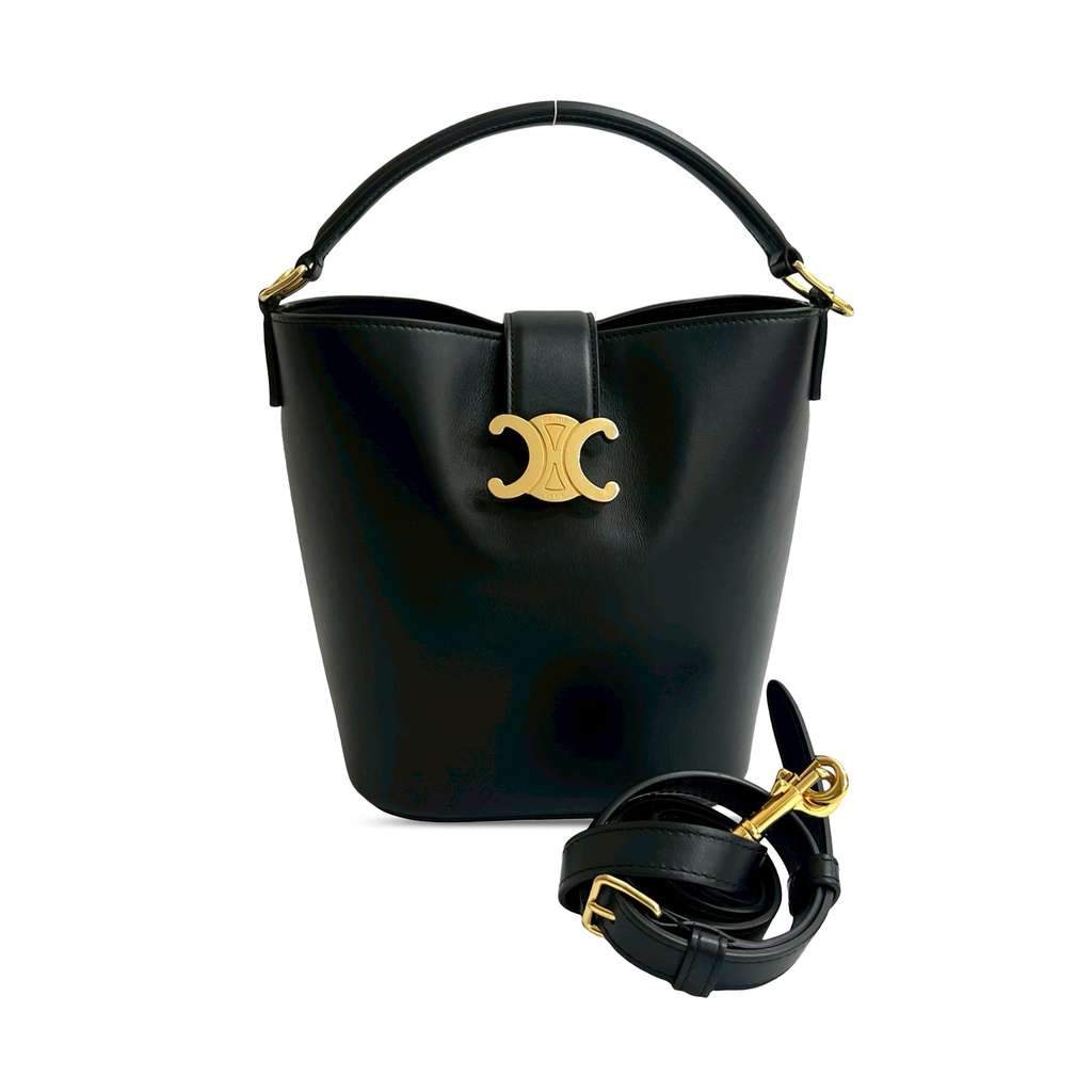 Celine Small Smooth Calfskin Louise Bucket Bag Black Leather Good condition - Front View