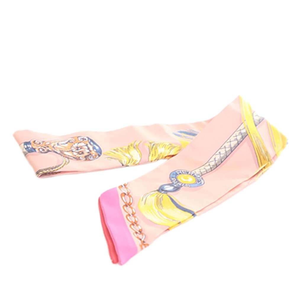 Hermès Cavalcades Silk Twilly Scarf Pink Silk Good condition - Front View