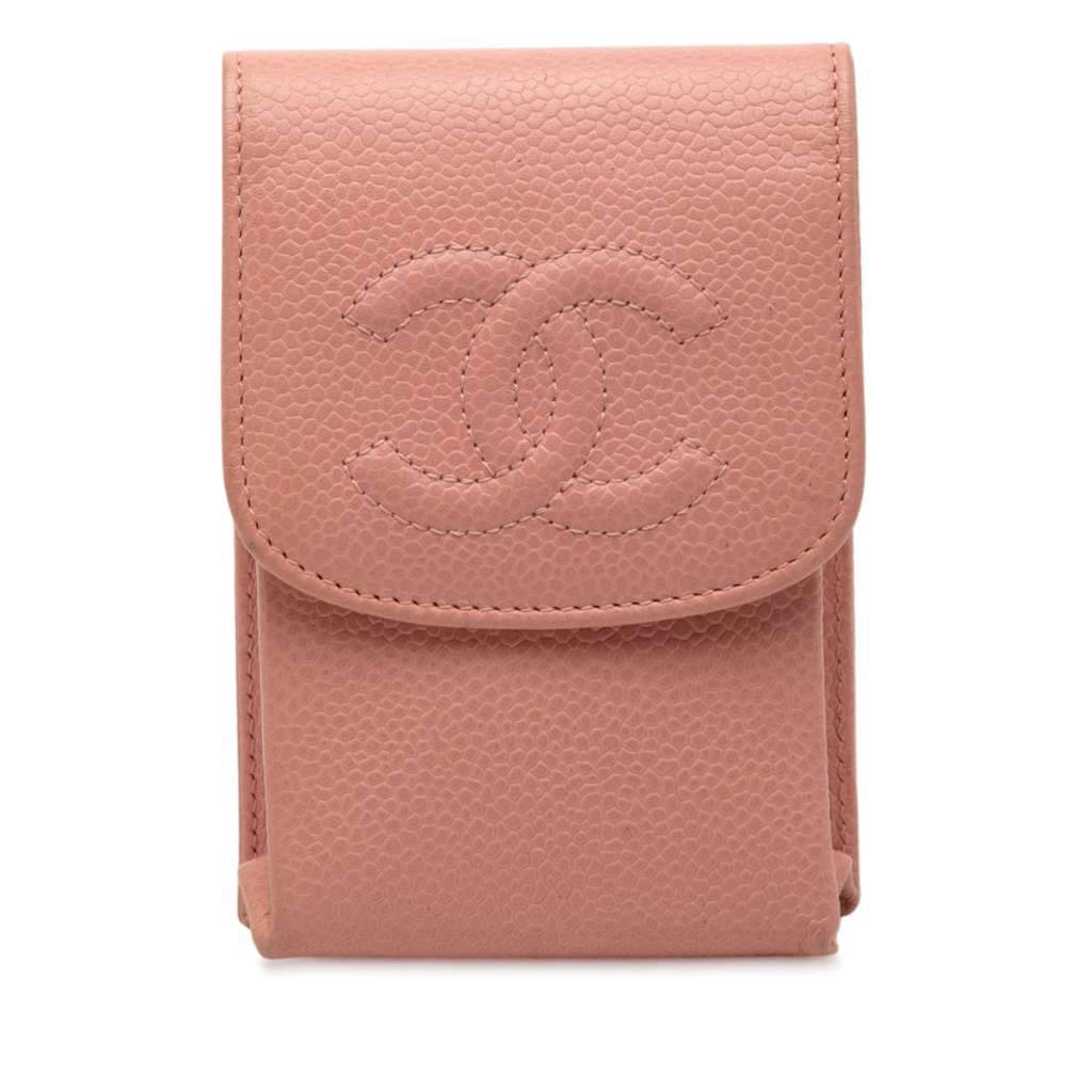 Chanel CC Caviar Cigarette Case Pink Leather Very good condition - Front View