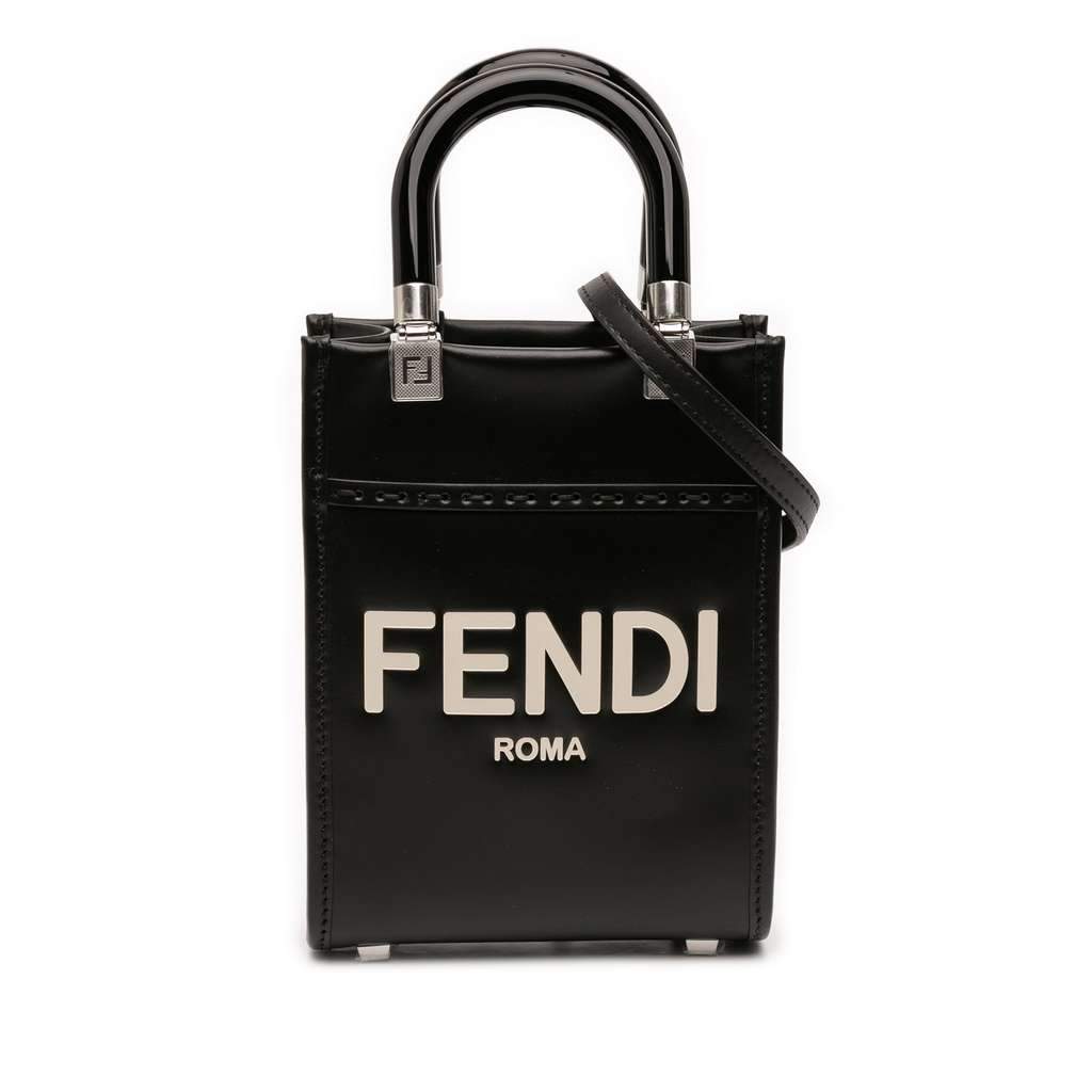 Fendi Mini Leather Sunshine Shopper Tote Black Leather Very good - Front View