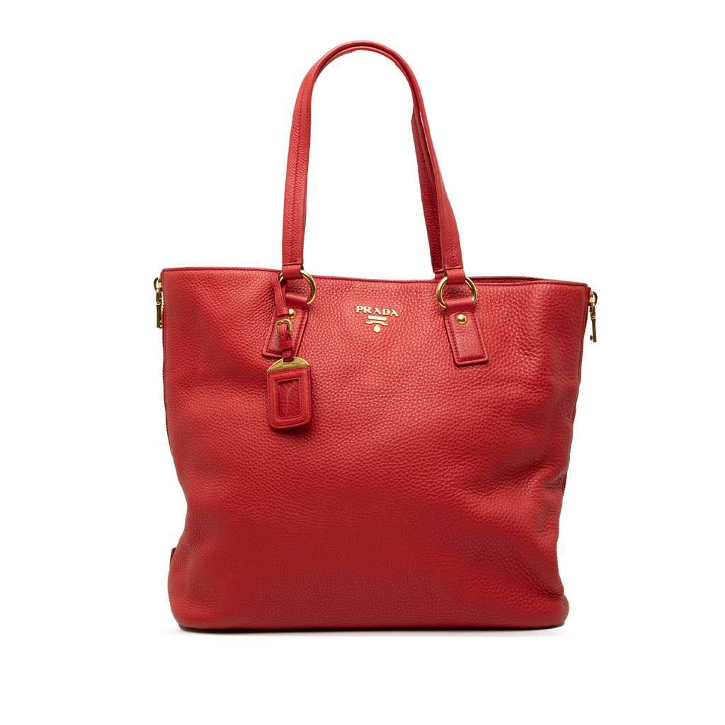 Prada Vitello Daino Side Zip Tote Red Leather Very good condition - Front View