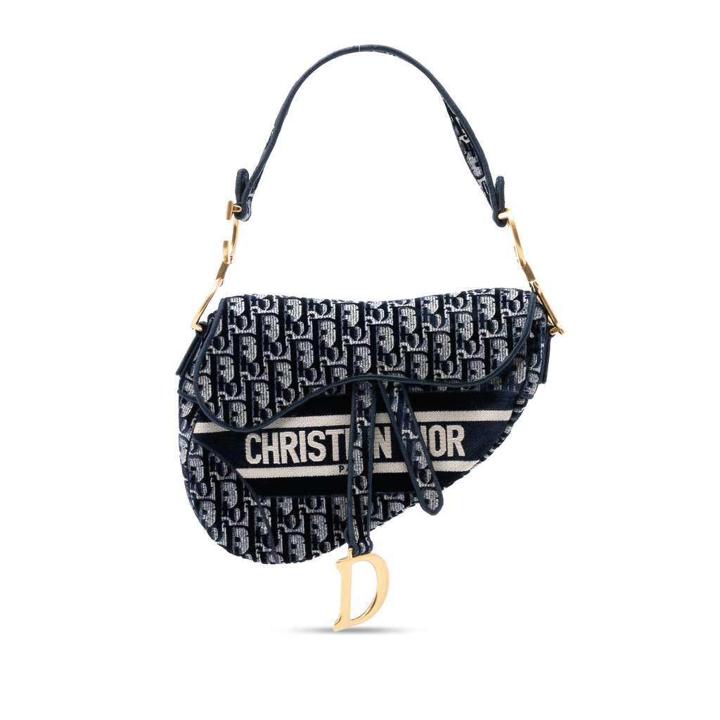 Dior Oblique Embroidered Canvas Saddle Bag Blue Canvas Very good condition - Front View