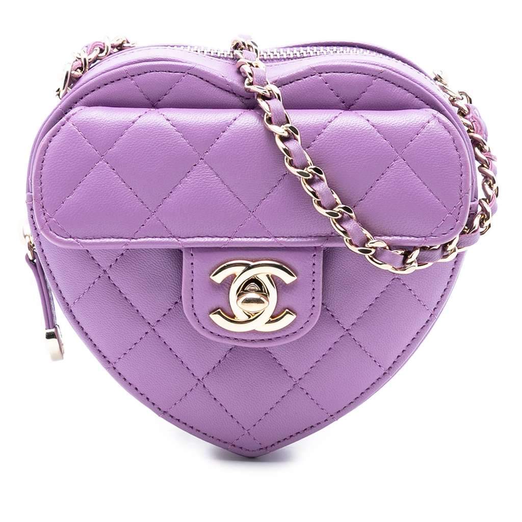 Chanel Mini Lambskin CC in Love Heart Crossbody Purple Leather Good - Front View