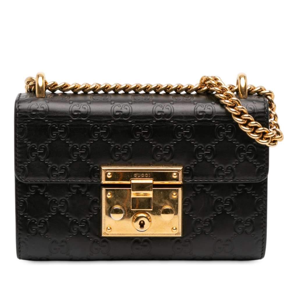 Gucci Small Guccissima Padlock Crossbody Black Leather Very good - Front View