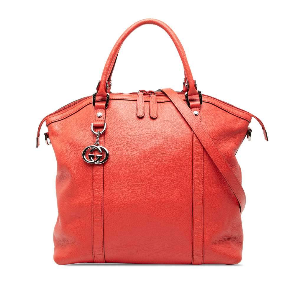 Gucci Large Leather GG Charm Dome Satchel Red Leather Very good - Front View