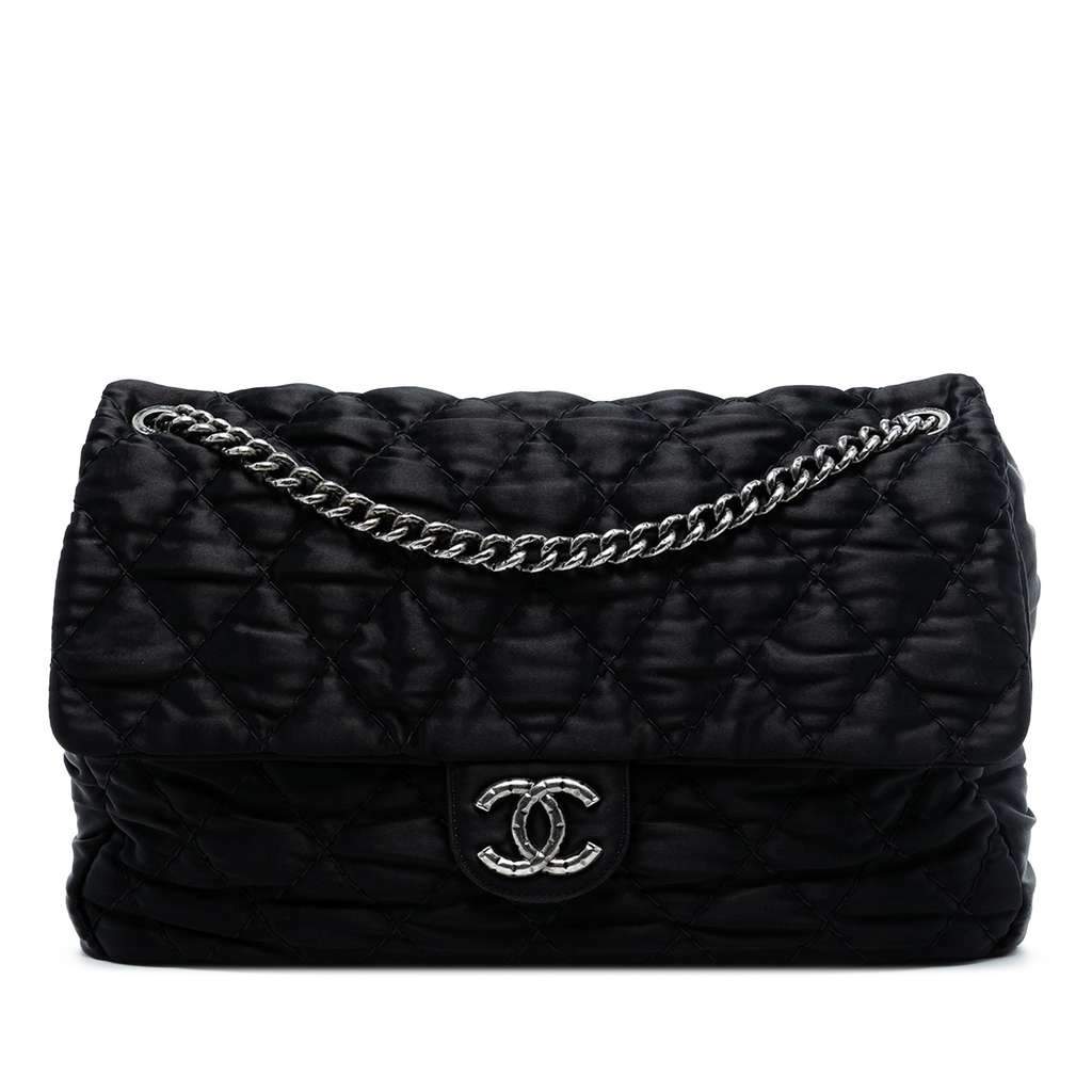 Chanel Extra Large CC Quilted Satin Single Flap Black X-Larg