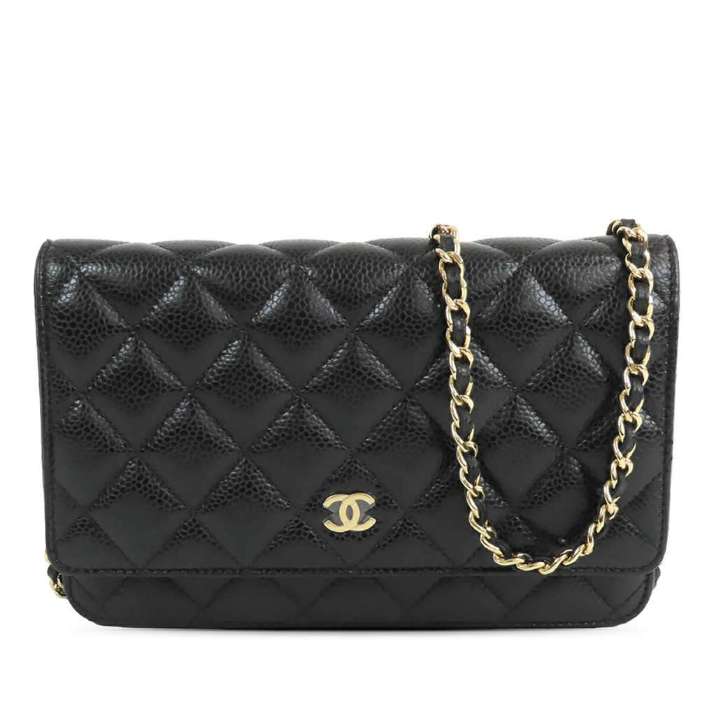 Chanel CC Quilted Caviar Wallet on Chain Black Leather Very good condition - Front View