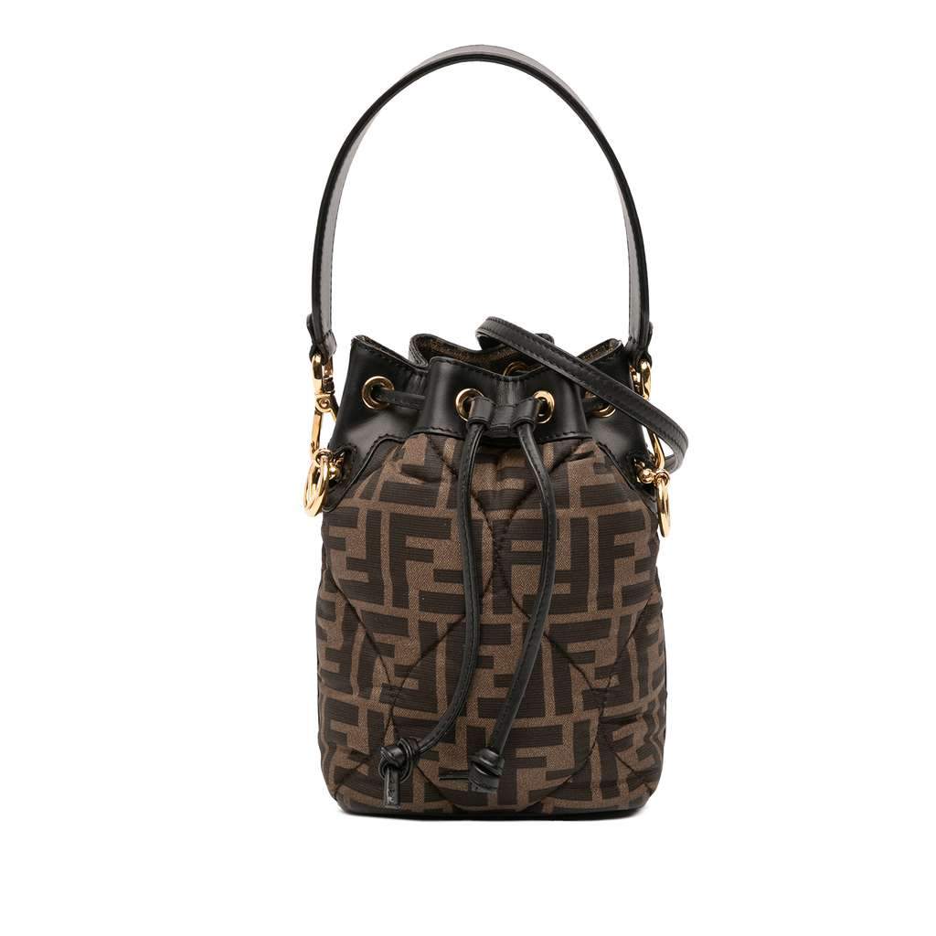 Fendi Mini Quilted Silk FF 1974 Mon Tresor Bucket Bag Brown Silk Very good - Front View
