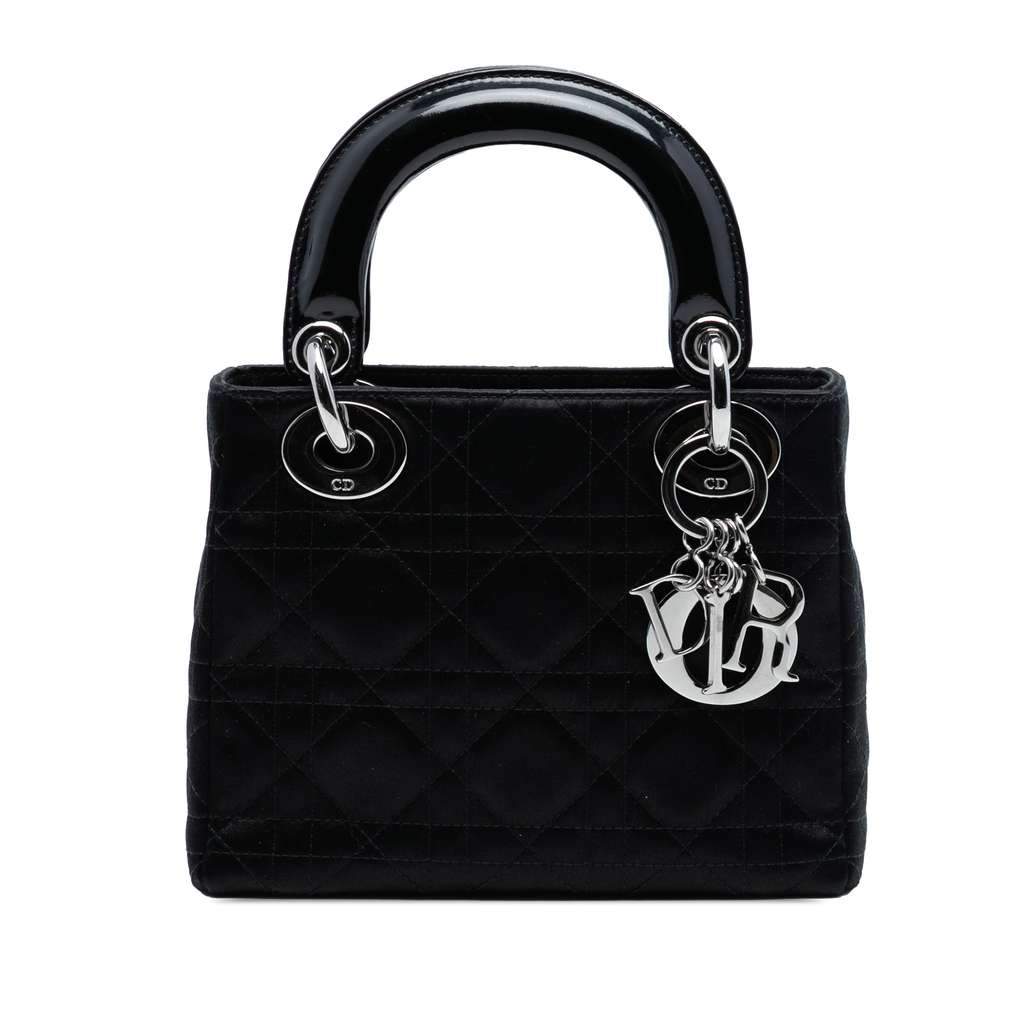 Dior Mini Satin Cannage Lady Dior Black Satin Good - Front View